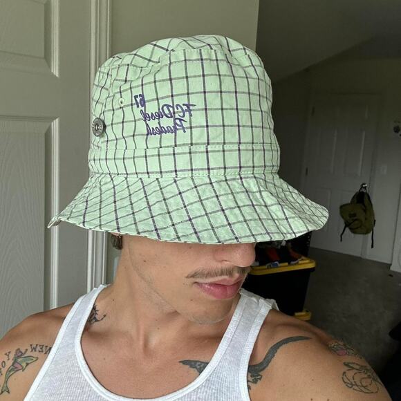 Rare Y2K FC Diesel Pradesh 67 Sporty Plaid Green Purple Bucket Hat Cap main image 8